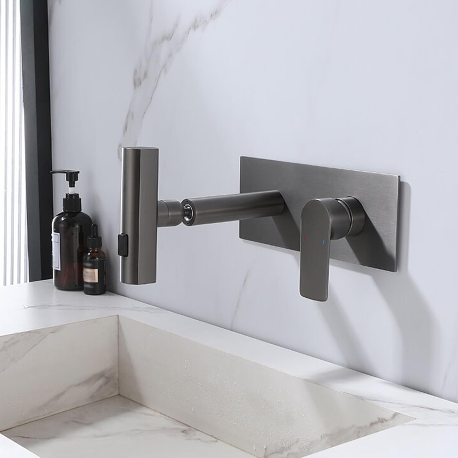 Mitigeur de lavabo cascade gris pistolet encastrable pour salle de bain