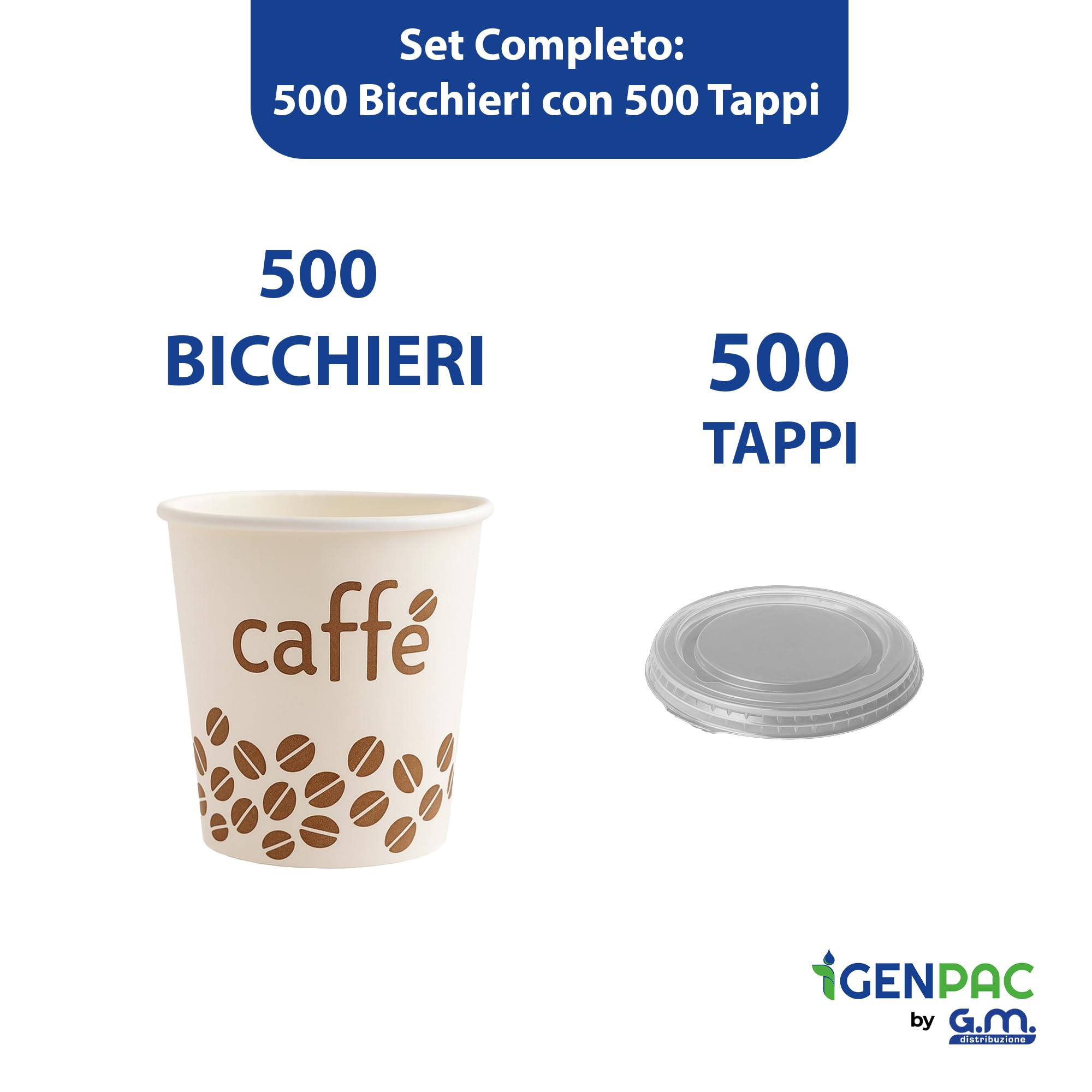 GM - 500 Bicchieri Caffè 90 ml con Coperchio PS Piano Senza Foro – Bicchieri Monouso Resistenti, Usa e Getta, Ideali per Espresso, Crema Caffè, Bar, Caffetterie, Uffici e Asporto Bevande Calde