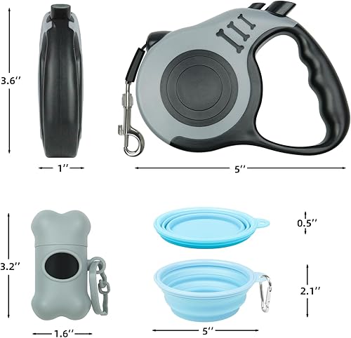 Miniatura 7 de Correa retráctil para perro de 10 pies, resistente, fácil de operar, ideal para paseos diarios, con cuenco plegable, dispensador, bolsas de basura,