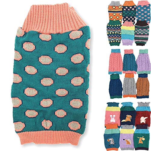 Dog Sweater Knitted Fashion Warm Soft Winter Clothes For Small Large Pet Cat Puppy (Xs: Length - 10", Polka Dots) #TOP9