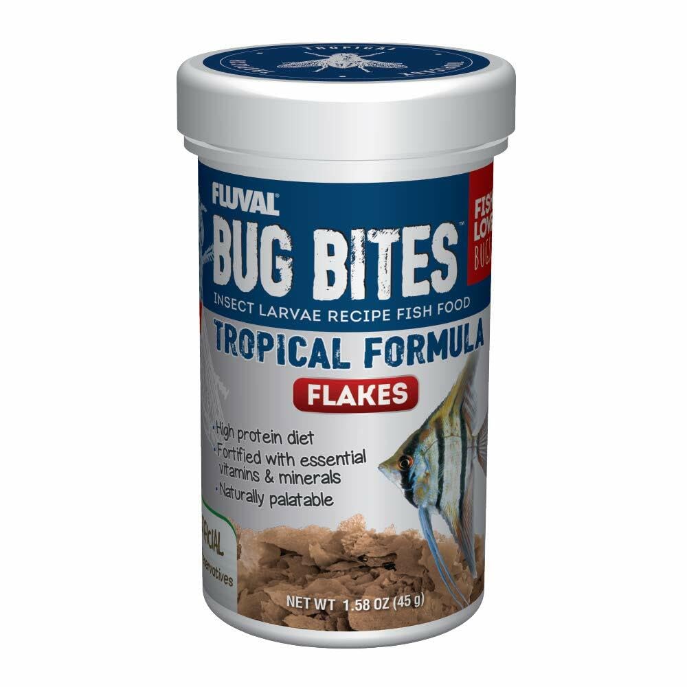 Fluval Bug Bites Tropical Fish Food, Flakes for Small to Medium Sized Fish, 1.59 oz., A7331, Brown