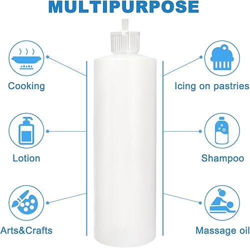 Miniatura 3 de Bekith Paquete de 12 botellas de plástico de 16 onzas con 24 tapas en 2 estilos, botellas de plástico recargables para champú, lociones, gel