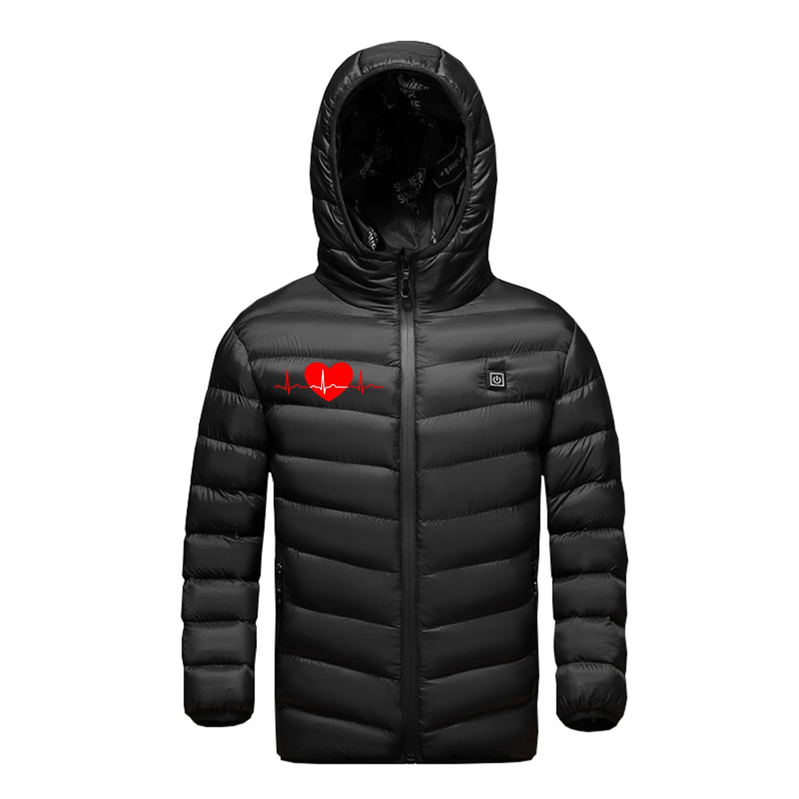 Manteau Chauffante USB Enfants Doudoune Chauffant avec 3 Zones de Chauffage Manches Longues Veste avec Capuche Imprimé Jacket Coupe-Vent Imperméable Outerwear pour Ski Pêche Camping de Pêche