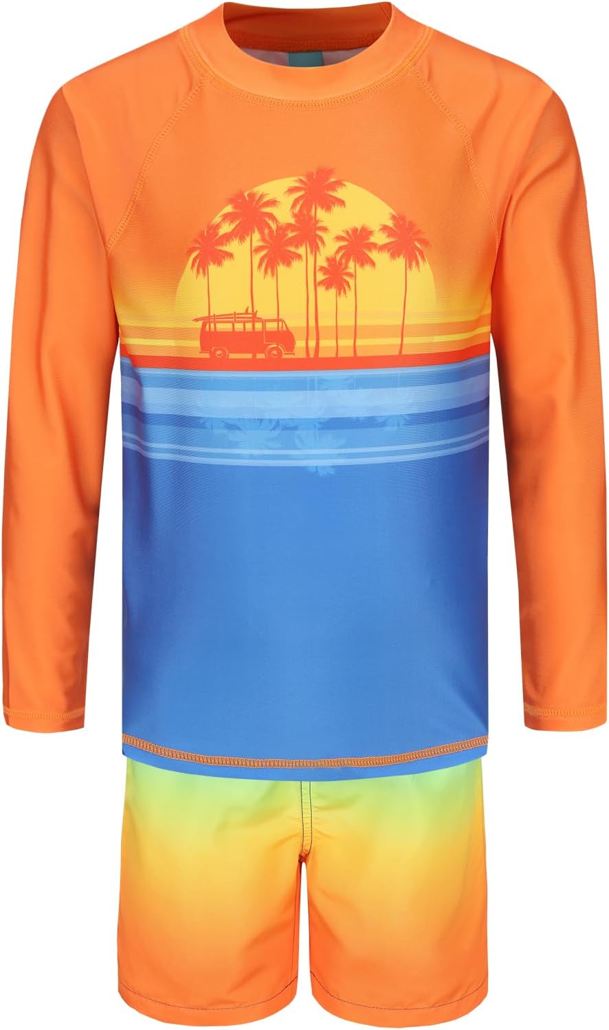 Boys Long Sleeve Rash Guard Swim Trunk Swimsuits Set Kids Two Piece Bathing Suit Swimwear Set