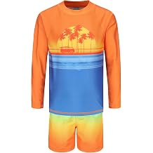 Boys Long Sleeve Rash Guard Swim Trunk Swimsuits Set Kids Two Piece Bathing Suit Swimwear Set