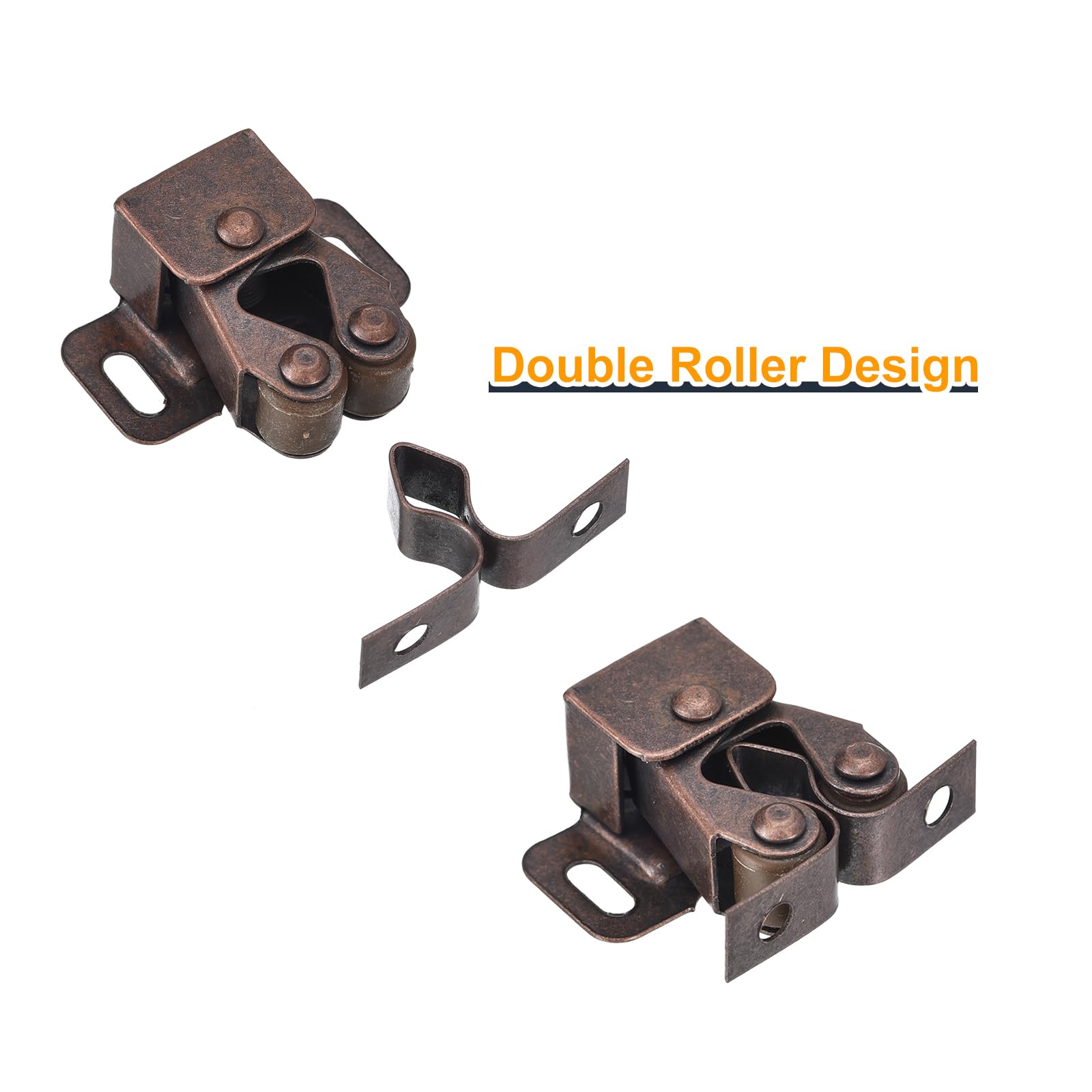 uxcell 4 Set Double Roller Catch Cabinet Latch Hardware Fitting for Cabinet Cupboard Closet Furniture Door Retro Copper - Image 4
