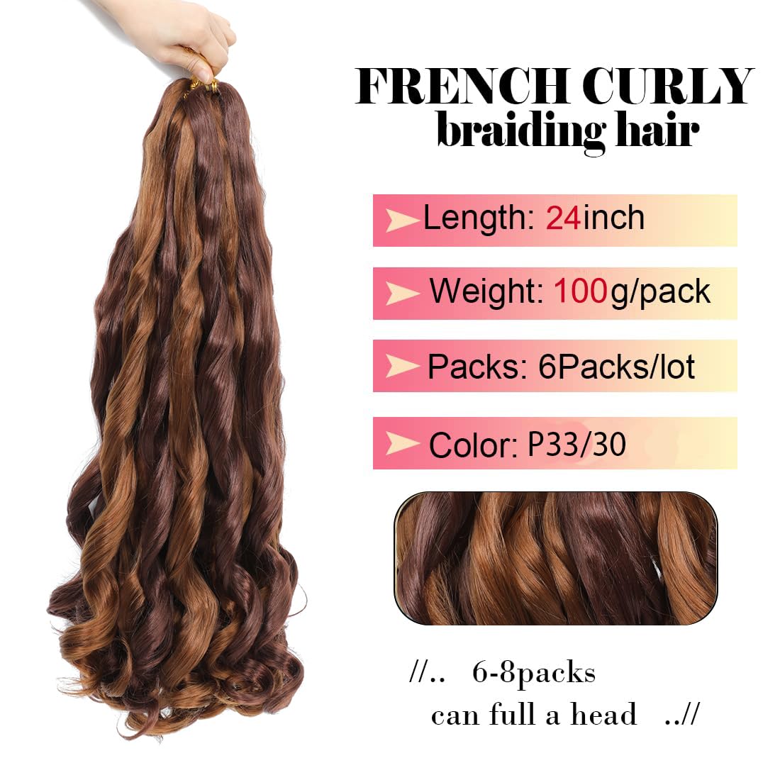 WIPPORYA French Curl Braiding Hair 24 Inch Soft Braiding Hair Pre Stretched Loose Wave Bouncy 100g/pack Yaki Hair for Black Women Hair Extensions for Braids(P33/30 24 Inch)