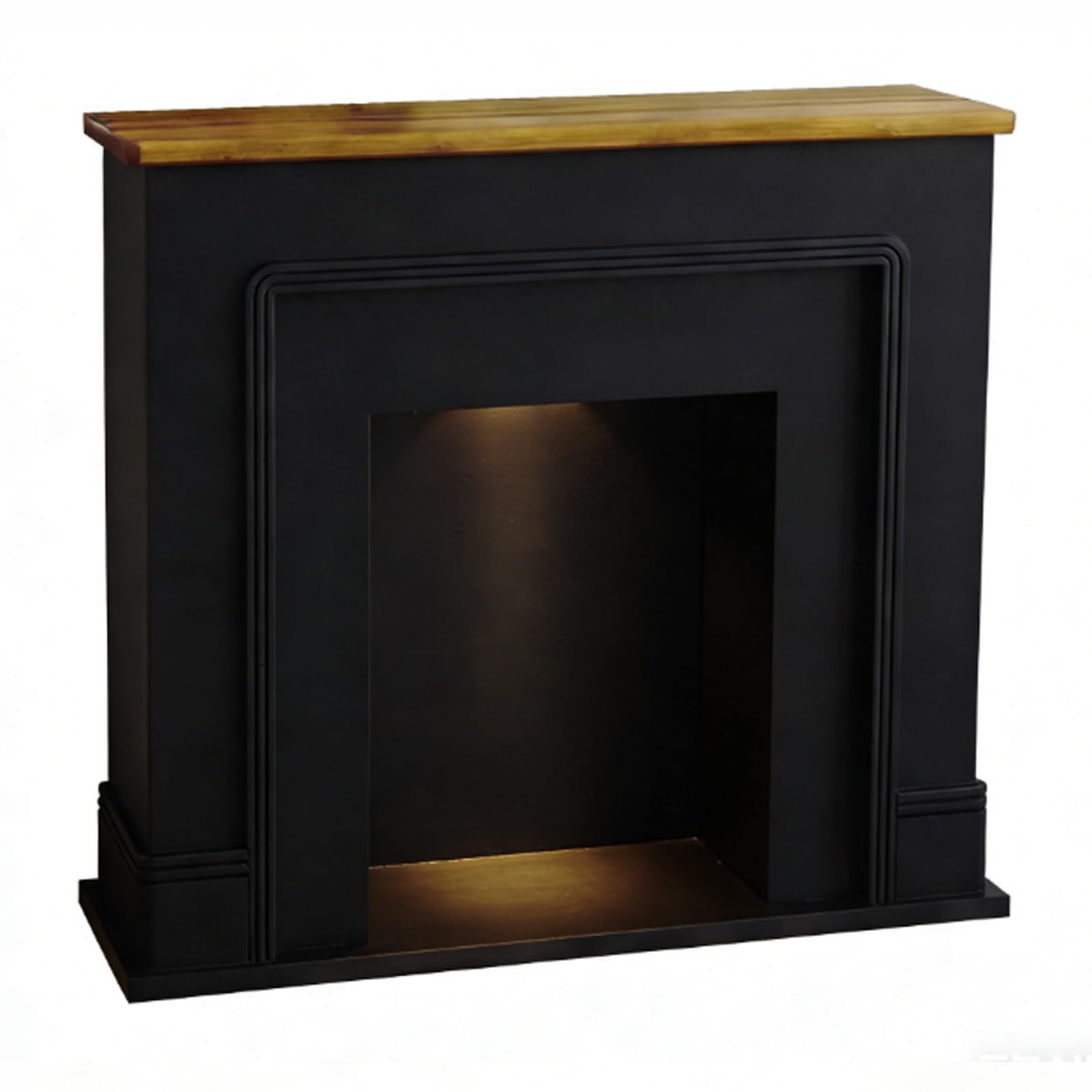 Decorative Decorative Fireplace Mantel Freestanding Surround with Wood Top & Built-in Lighting(Black,Medium)