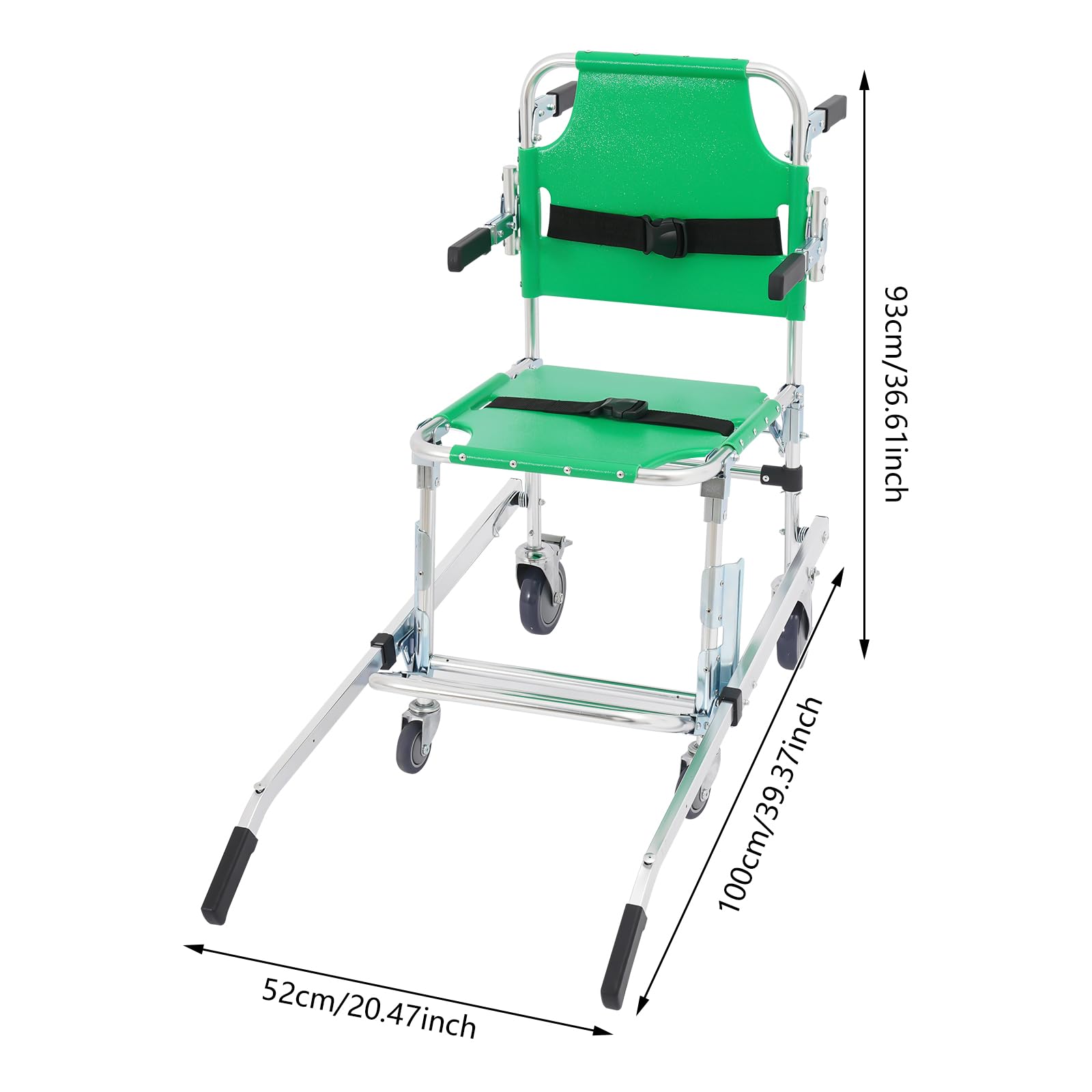 Sollevamento per scale pieghevole, portata 350 lbs, sedia a rotelle pieghevole in alluminio con 4 ruote, maniglie regolabili, per soccorso, trasporto pazienti, anziani e disabili