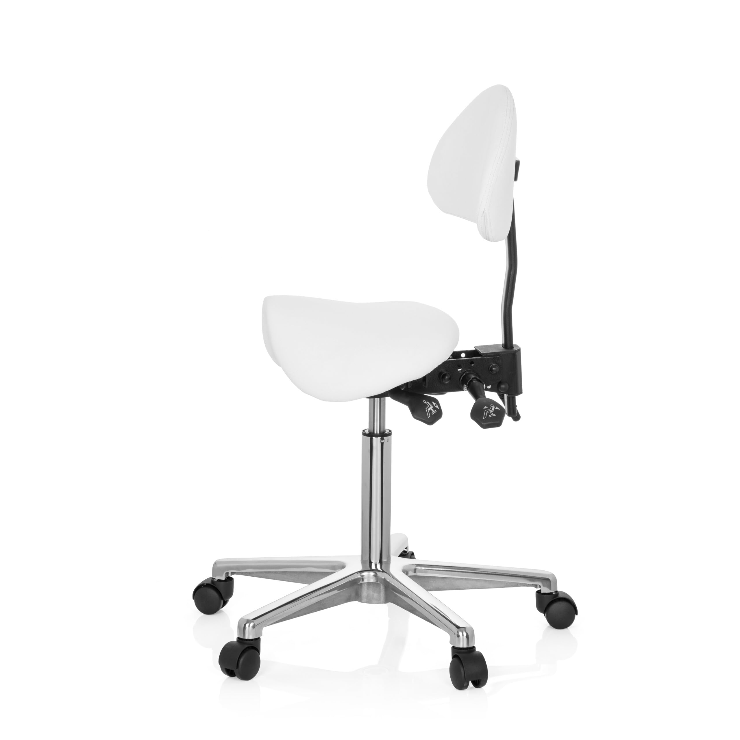 hjh OFFICE 608900 Arbeitshocker mit Lehne TOP Work 20 PU Weiß Sattelhocker mit Rollen höhenverstellbar, neigbar