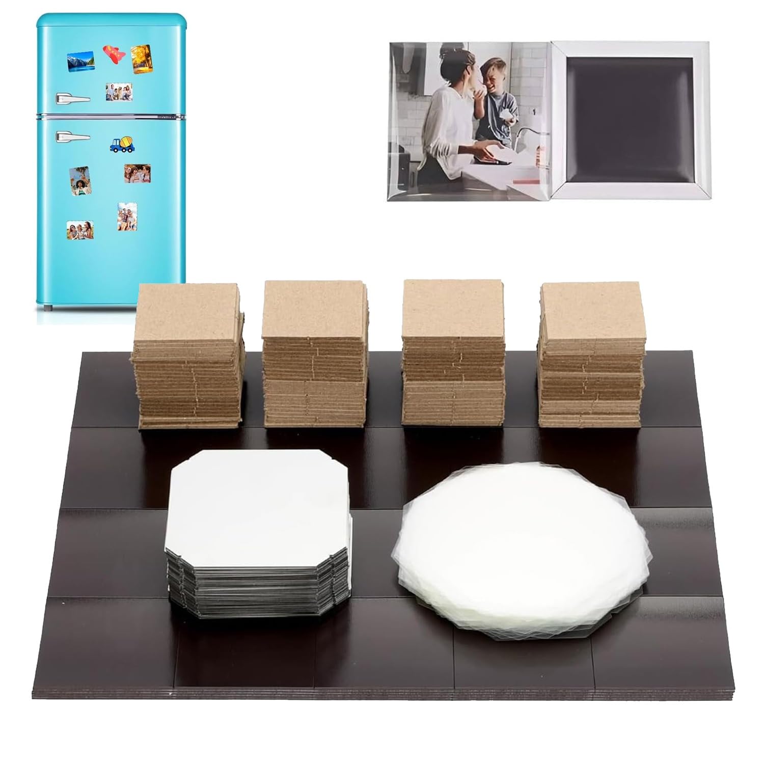 Square Fridge Magnet Consumables Set, 100/200/500/1000 Sets, 2x2 / 2.5x2.5 Inch, DIY Photo Refrigerator Magnet Supplies for Square Magnet Making Machine (Machine Not Included)(100set,2.5x3.5in)