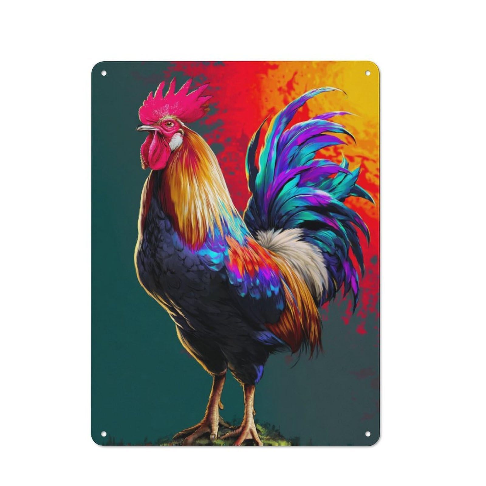 Farmhouse Metal Sign with Colorful Rooster Artwork-4 Design 40x30cm, Rustic Rustic Kitchen Decor for Dining Room, Cafe, Entryway Or Family Room