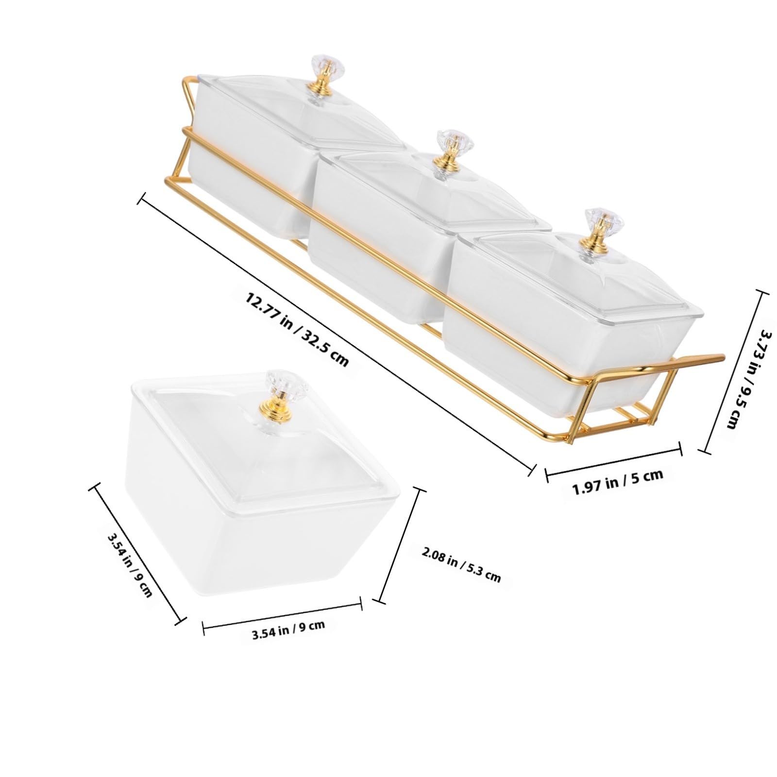 GLEAVI Geteilter Keramik Snackteller mit Deckel 3 fächer Design Glatte Oberfläche Weißer Minimalistischer Stil für Haushalt und Partys