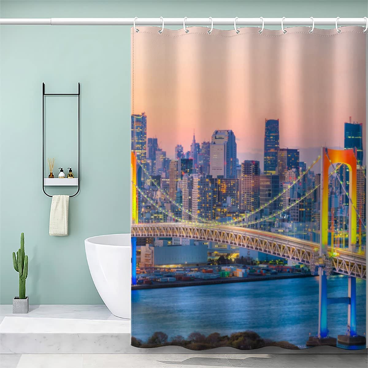 hower Curtain 200 x 220 Extra Long Shower Curtains 220 Drop, Modern landscape, urban landscape Shower Curtain Personalised Shower Curtain Polyester Fabric Bathroom Curtains Long Shower Curtains