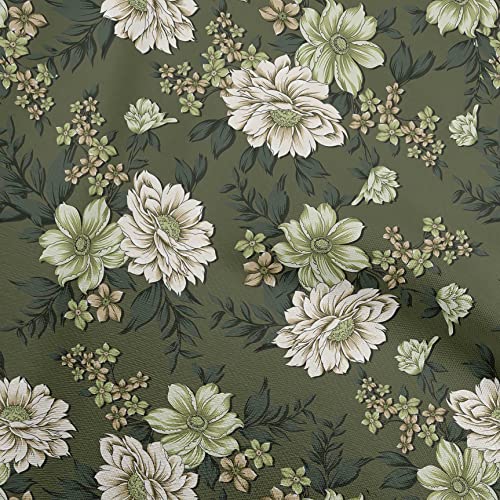 oneOone Georgette Viscose Dark Olive Green Fabric Floral Retro DIY Clothing Quilting Fabric Print Fabric by Yard 42 Inch Wide-255