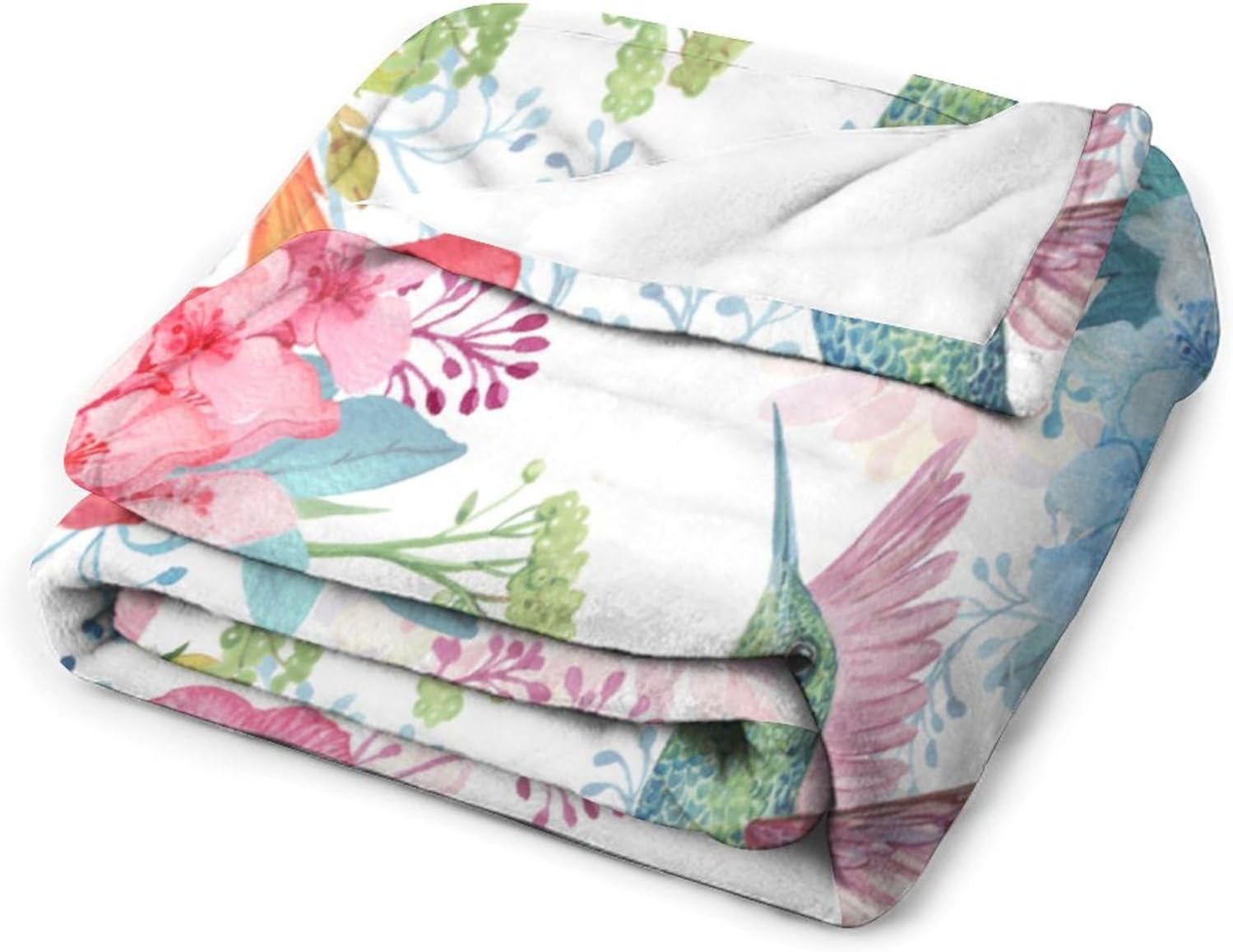 Birds Blanket Spring Colorful Flowers Leaves Watercolor Cute Hummingbird Soft Cozy Lightweight Throw Blanket for Children Girls Women Bedroom Living Room Dorm Chair Sofa Travel60x80in