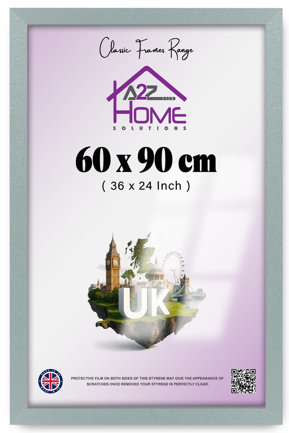 A2Z Home Solutions — Contemporary (60 X 90 CM) Frame | Perspex Front For Vertical And Horizontal Display Of Paintings And Photos — Slim Profile Wall Mounting For Home 36 X 24 Inch Silver