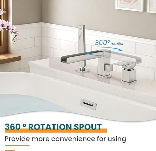 Miniatura 6 de gotonovo Grifo de bañera romano con ducha de mano, 3 agujeros, montaje en cubierta, juego de grifo de bañera de una sola manija generalizado