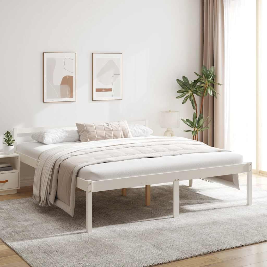 Massives Kiefernholz seniorengerecht mit 45 cm Sitzhöhe Weiß 180x200 cm | Seniorenbett Weiß 180x200 cm Massivholz Kiefer Bettgestell mit Kopfteil Hohe Sitzhöhe 45cm Stauraum