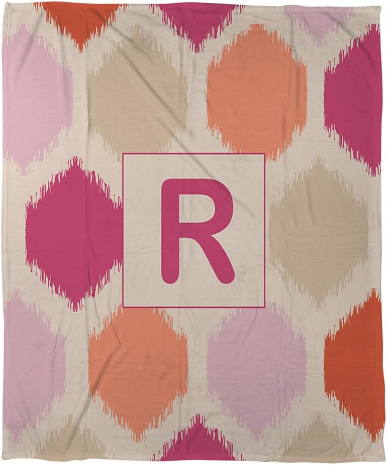 Manual Woodworkers & Weavers Coral Fleece Throw, 60 by 80-Inch, Monogrammed Letter R, Pink Batik