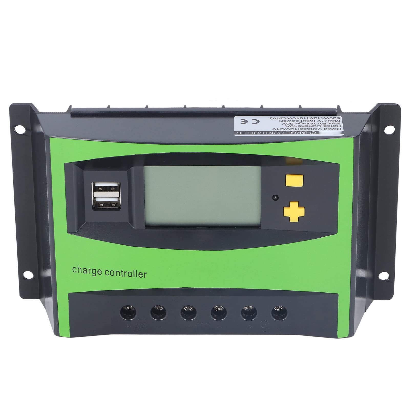 Controlador de carga Solar 40A 12V/24V, pantalla grande, controlador Solar resistente al agua con puertos USB duales, regulador de carga Solar