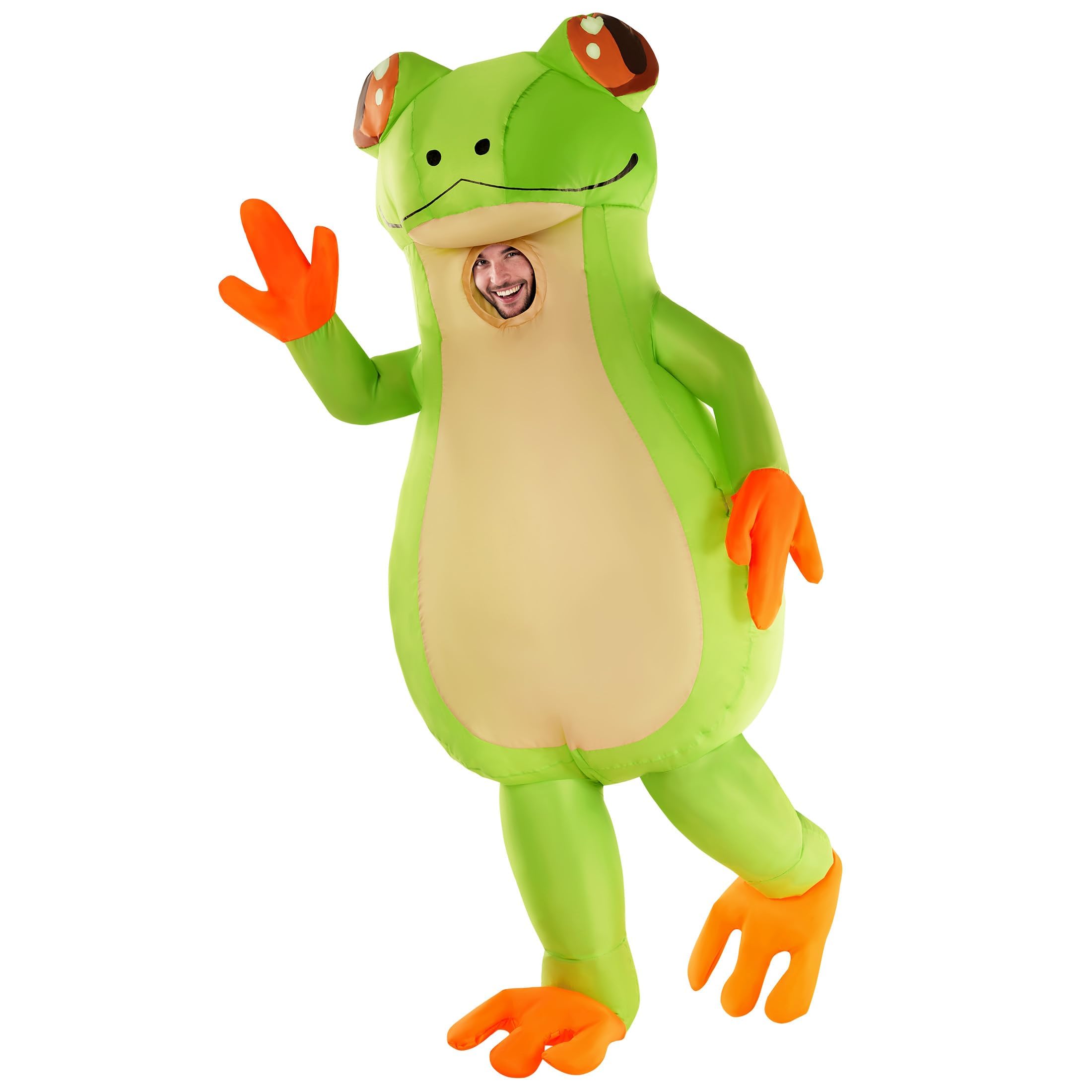 Morph Disfraz Rana Hinchable Adulto, Disfraz Halloween Adulto | Mono Hinchable, Ventilador & Caja de Pilas, Rana Gigante, Se Infla en Segundos, Perfecto para Halloween, Siempre un Éxito