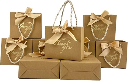 Miniatura 1 de TKSBAG Bolsas de regalo pequeñas, paquete de 20 bolsas pequeñas de regalo de agradecimiento con asas, 5.5 x 2.5 x 4.7 pulgadas, mini bolsas de papel