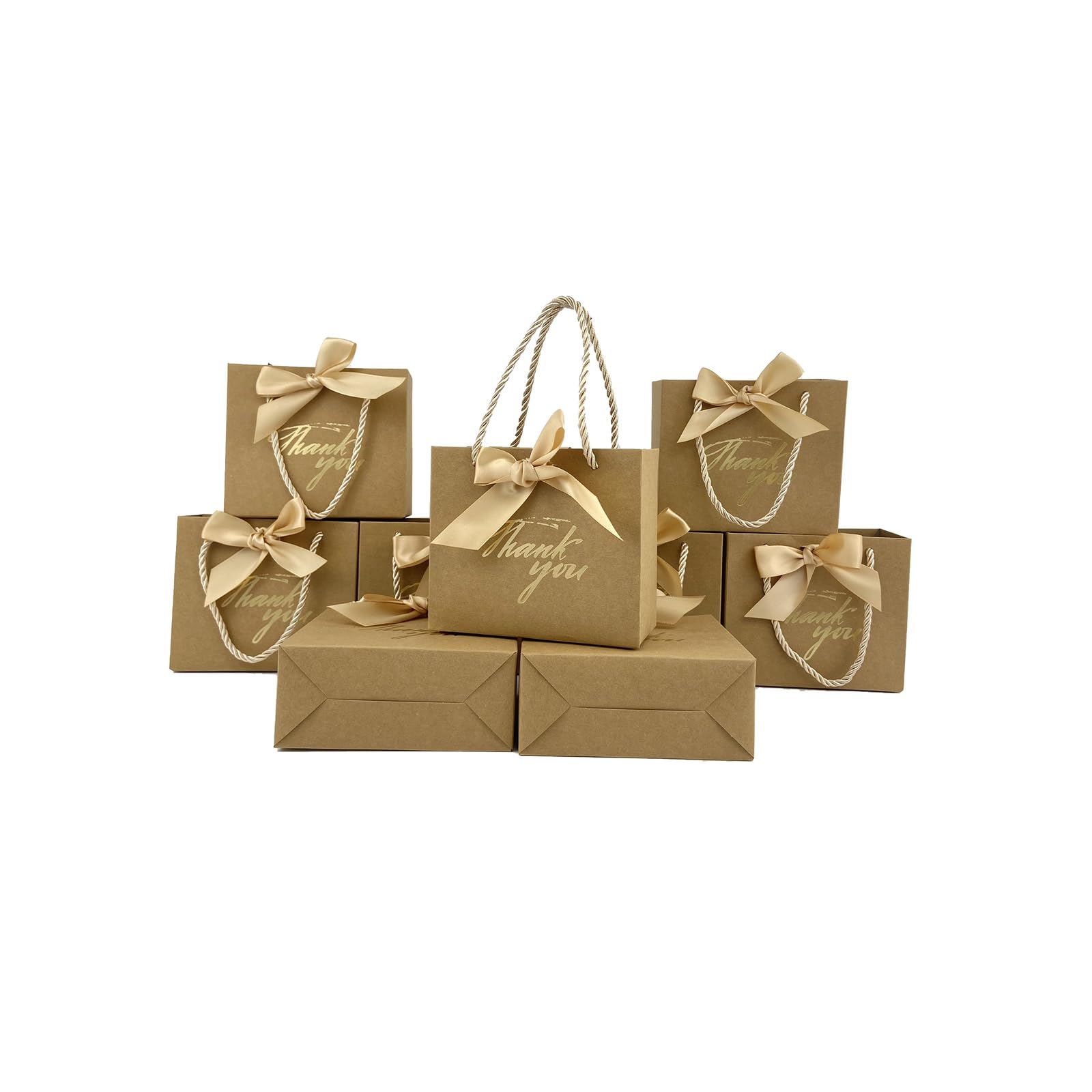 TKSBAG 20 Pack Small Brown Thank You Gift Bags With Handles-5.5''x 2.5''x4.7'' Mini Gift Bags Bulk for Baby Shower, Birthday, Wedding, Back to School,
