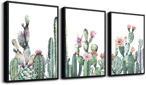 Miniatura 23 de Lienzo decorativo para pared de sala de estar, baño, decoración de pared para dormitorio, cocina, impresiones en lienzo de cactus suculentas verdes,