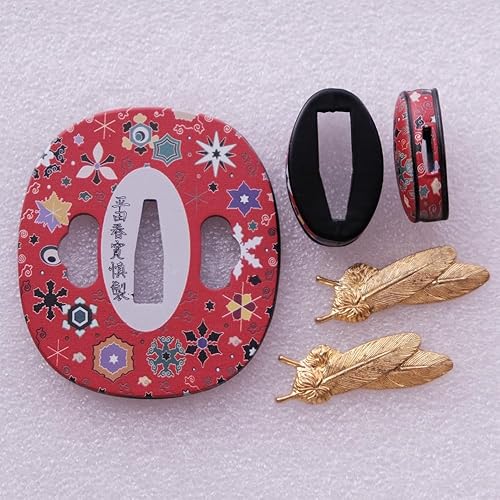 Miniatura 34 de Iron Tsuba & Alloy Samurai Fuchi Kashira Menuki - Exquisito diseño floral tallado a mano, accesorios antiguos de espada katana japonesa para artes