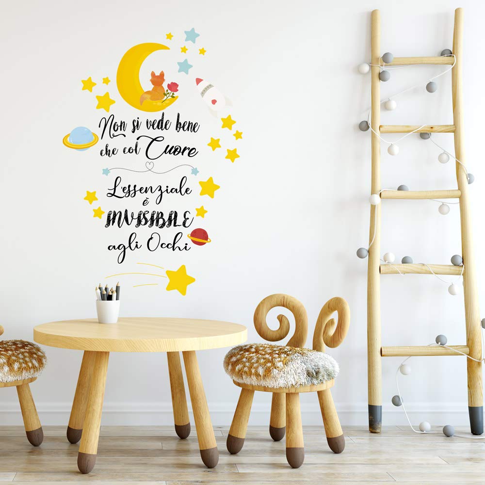 Adesivo Muro Cameretta Aforismi Bambini Piccolo Principe Decorazione Parete PVC Trasparente 2 Fogli 40x30 cm