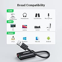 Vista 4 de UGREEN Adaptador de audio USB, con tarjeta de sonido estéreo externa, con auriculares de 3,5 mm y micrófono, con conector, para Windows, Mac, Linux