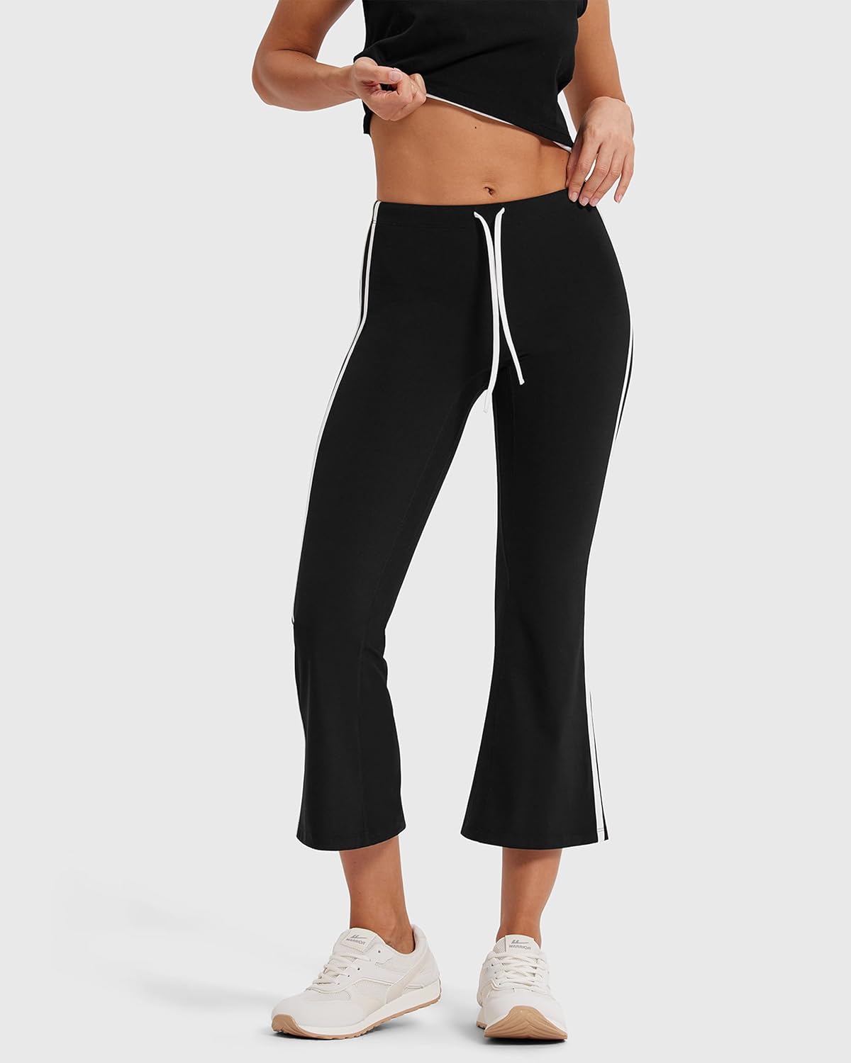 MOOSLOVER Women Flare Capri Leggings High Waisted Color Block Drawstring Bootcut Flared Cropped Yoga Pants - Image 2