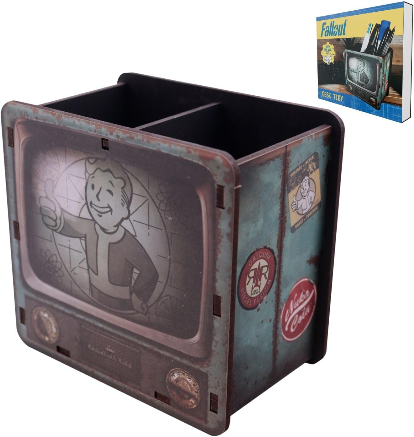 FaNaTtik Fallout Desk Tidy – Officially Licesned Vault‑Tec Retro TV Desk Organiser with Vault Boy - MDF Pen & Pencil Holder for Gaming or Office Setup