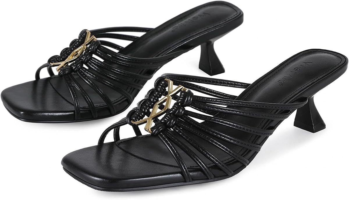 Wetviro Women's Square Toe Kitten Heel Slides, Elegant Low Heel Sandals