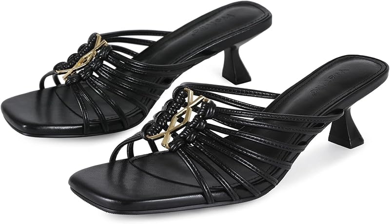 Wetviro Women's Square Toe Kitten Heel Slides, Elegant Low Heel Sandals