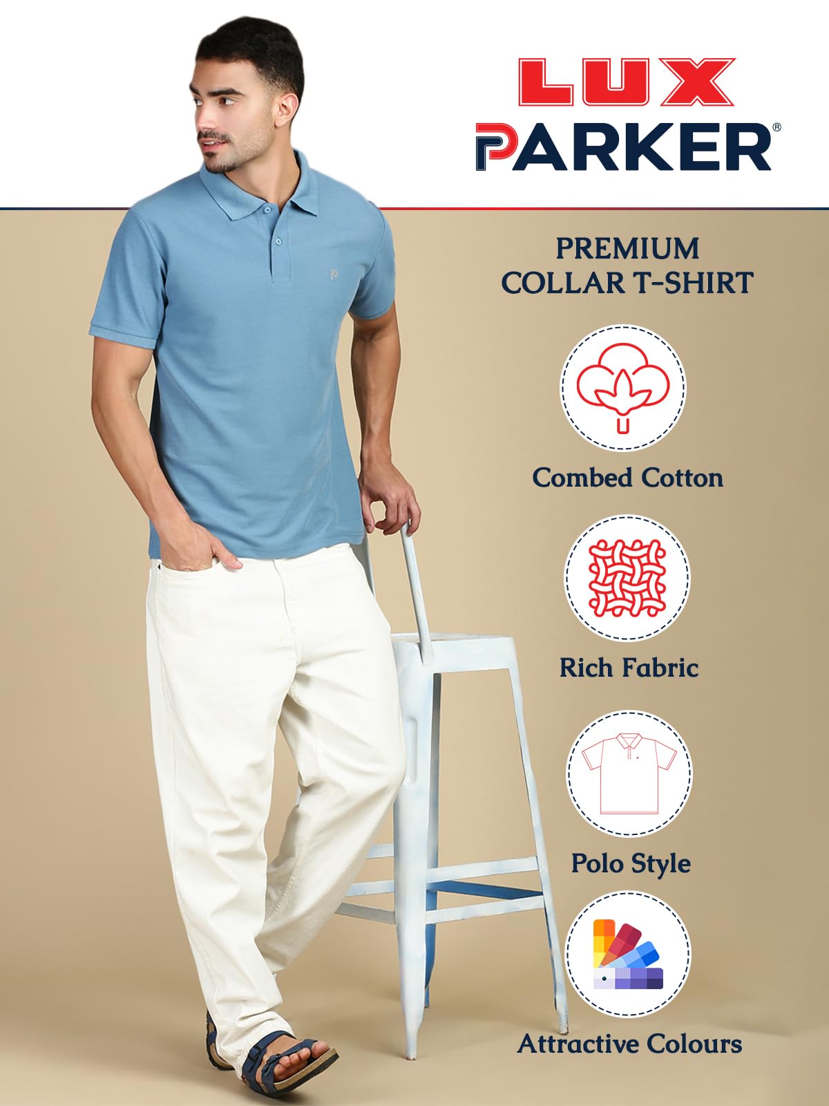 LUX PARKER Men's Solid Regular Fit T-Shirt 1101_2PC_Airforce Athletic Blue - Image 4 thumbnail