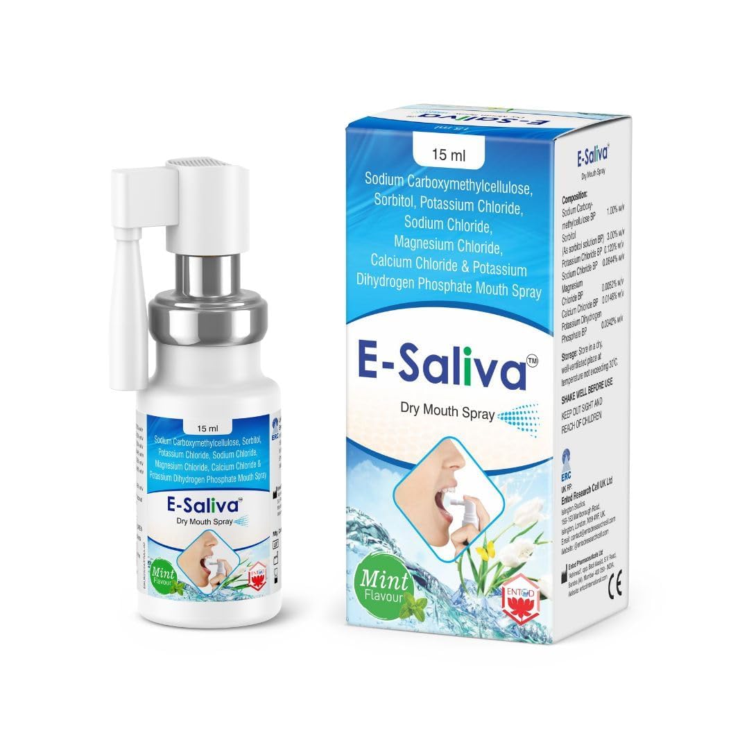 E-Saliva Mint Dry Mouth Spray - Instant Dry Mouth Relief - Hydrating Formula with Long-Lasting Effect - Moisturising Saliva Spray for Dry Mouth - Refreshing Mint Flavor 15ml (Pack of 1)