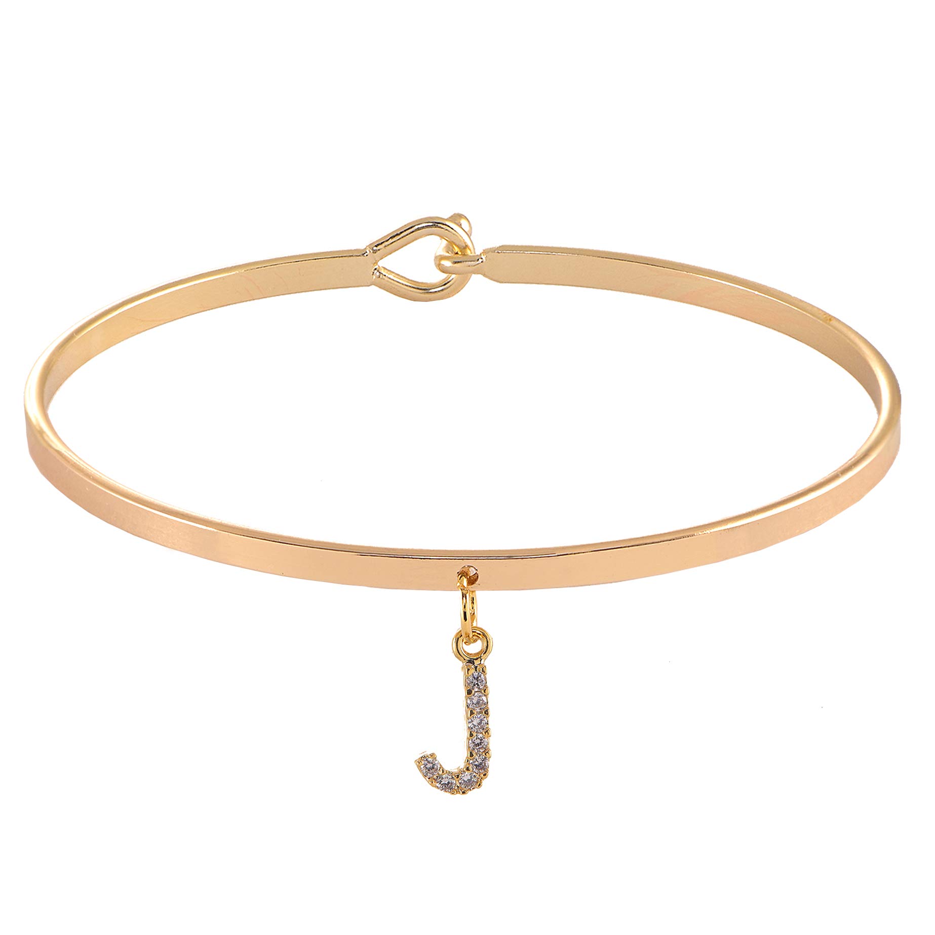 Spinningdaisy Dangling Crystal Initial Charm Cuff Bracelet (J Gold)