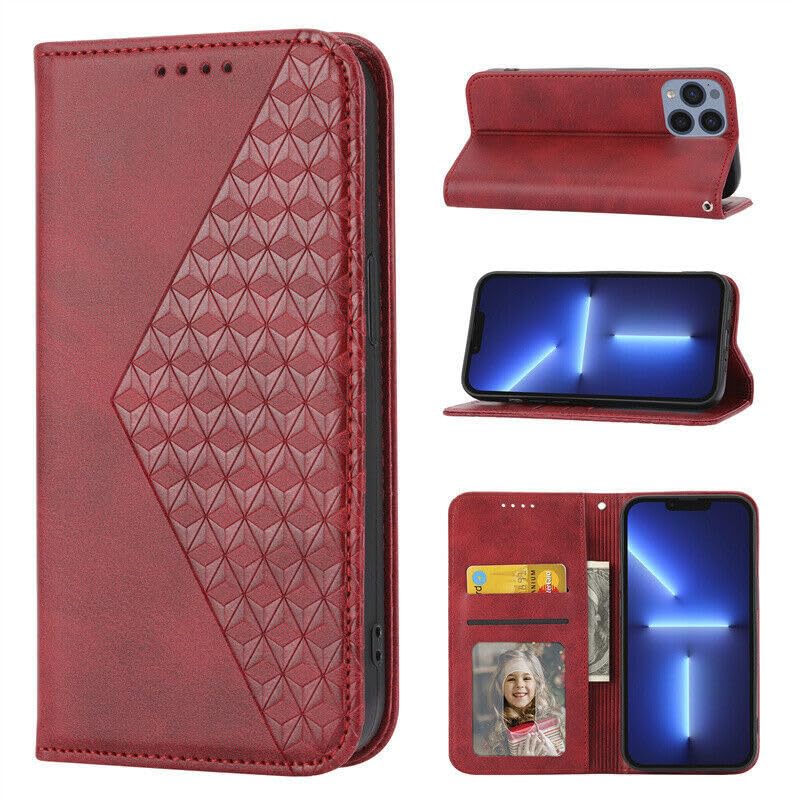 Étui portefeuille iPhone 14 Plus rouge avec clapet magnétique en cuir