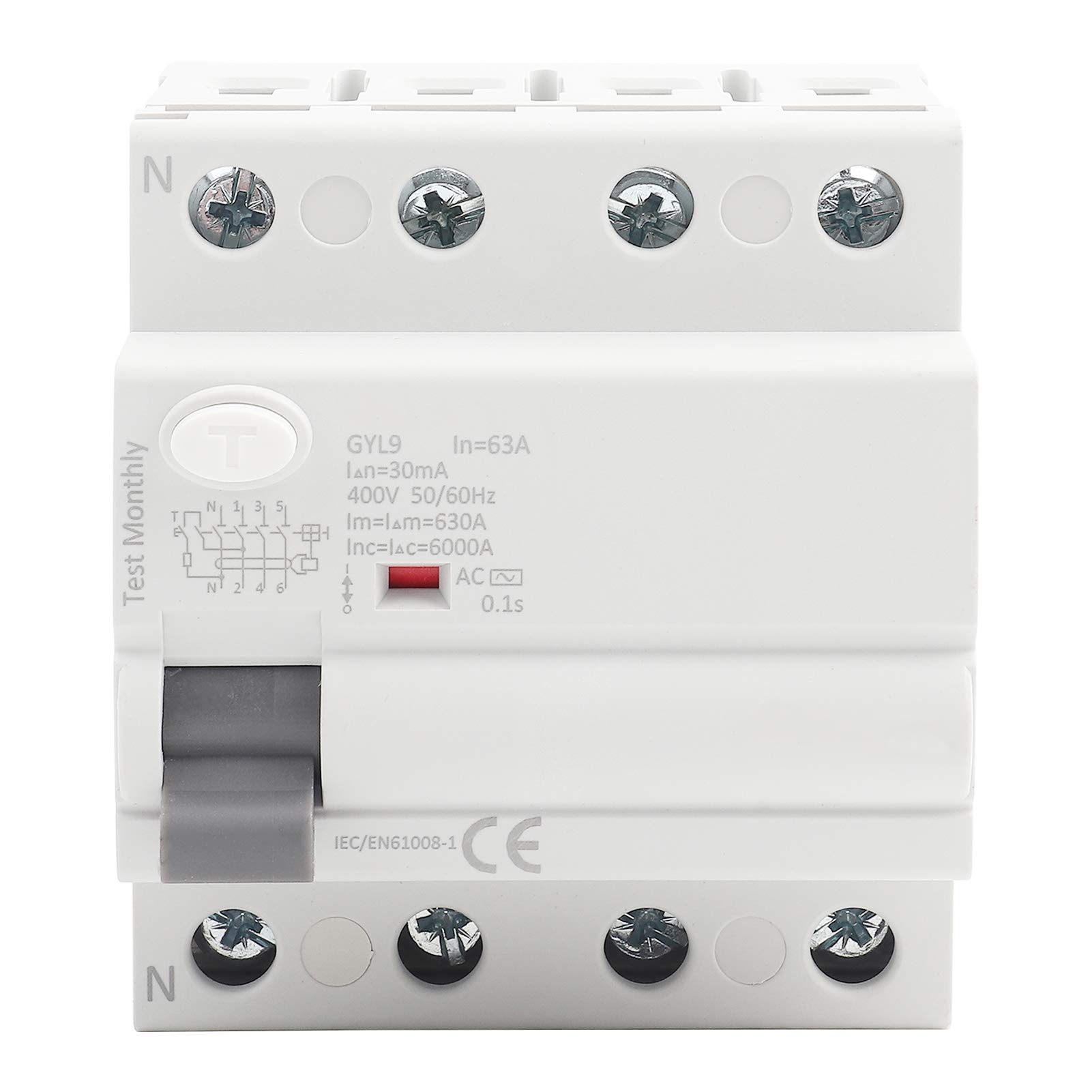 GVBAEPIEO RCCB Residual Current Circuit Breaker, 25/40/63A 4P Practical Efficient for Business for Industry(25 V)