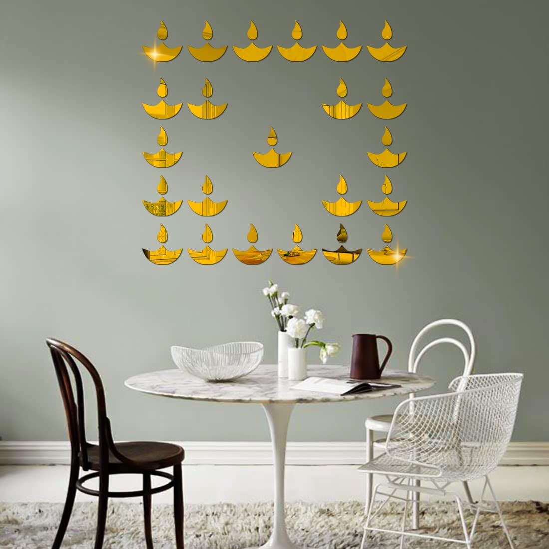 WallDaddy - Self Adhesive Diwali Decoration Stickers (A-23DiyeGold)| 3D Mirror Acrylic Wall Sticker | Mirror Wall Mount Murals Wall Stickers for Home & Festivals