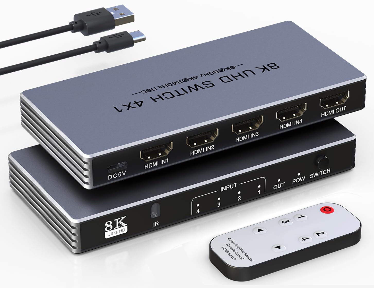 Hdmi Switcher 4 in 1 Out - New 8K@60Hz 4K@240Hz/144Hz/120Hz HDMI Splitter with Remote Support 3D/HDR/HDCP2.3, for PS5/4 Xbox Nintendo Switch Roku