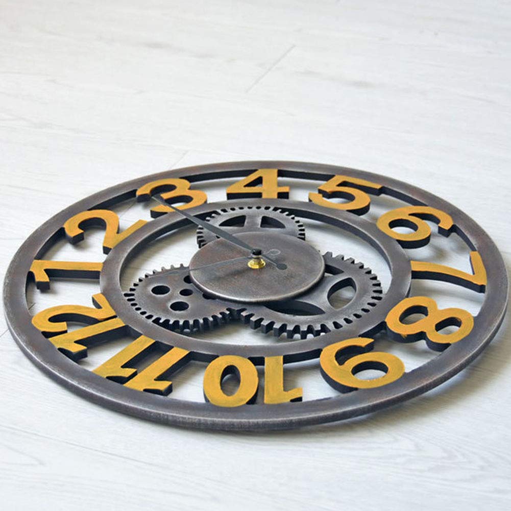 Orologio da parete a pendolo, silenzioso, con scheletro, quadrante aperto, analogico, numeri arabi, orologio da parete meccanico rotondo in MDF 40x40 cm