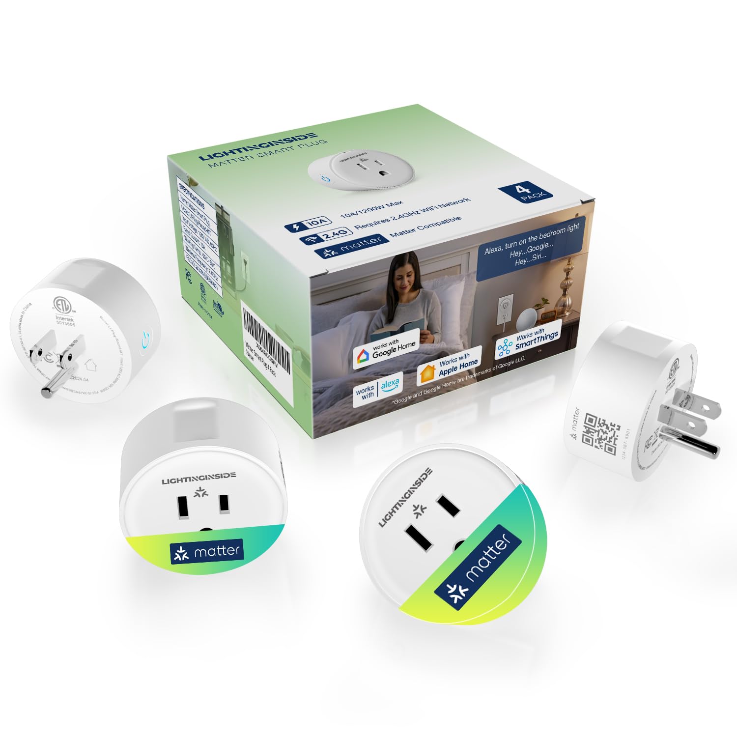 Lightinginside Matter Smart Plug Compatible with Apple Home Siri Alexa Google Home SmartThings Smart Outlet Socket ETL Listed