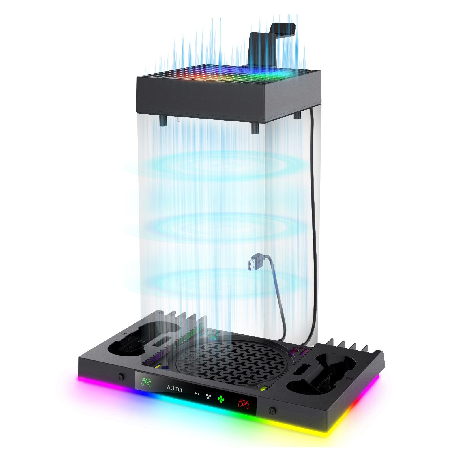 Saluaqui Stand di Raffreddamento della Console Avanzato con Illuminazione RGB e Dock di Ricarica a Doppio Controller per la Serie X - Efficiente Dissipazione di Calore con Dispositivo di