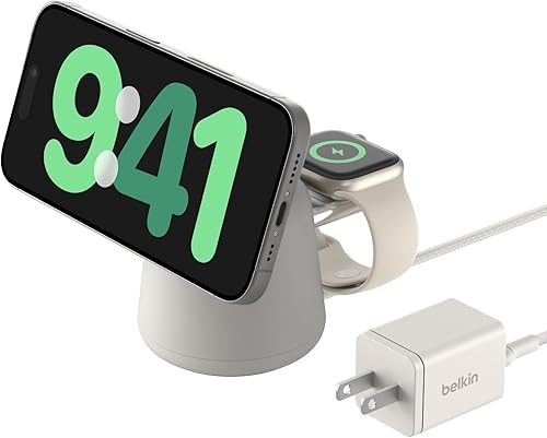 Miniatura 8 de Belkin Base de carga inalámbrica Qi2 2 en 1 de carga rápida de 15 W, cargador de iPhone compatible con iPhone 17, 16, 15, 14 y 13, AirPods y otros