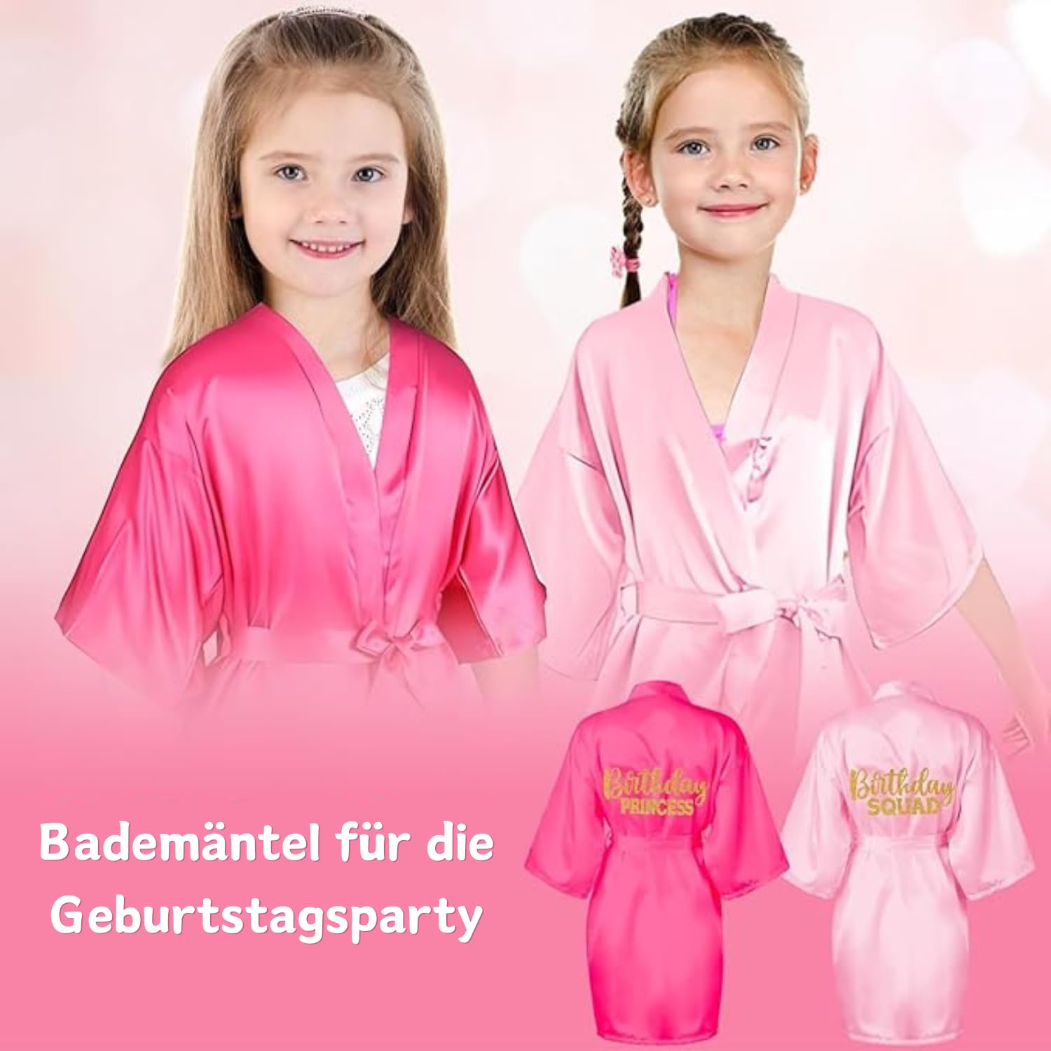 7 pièces Robes d'anniversaire pour filles, Robes de fête au spa pour princesses, Robe en kimono en satin pour filles et femmes, Rose, 8 ans