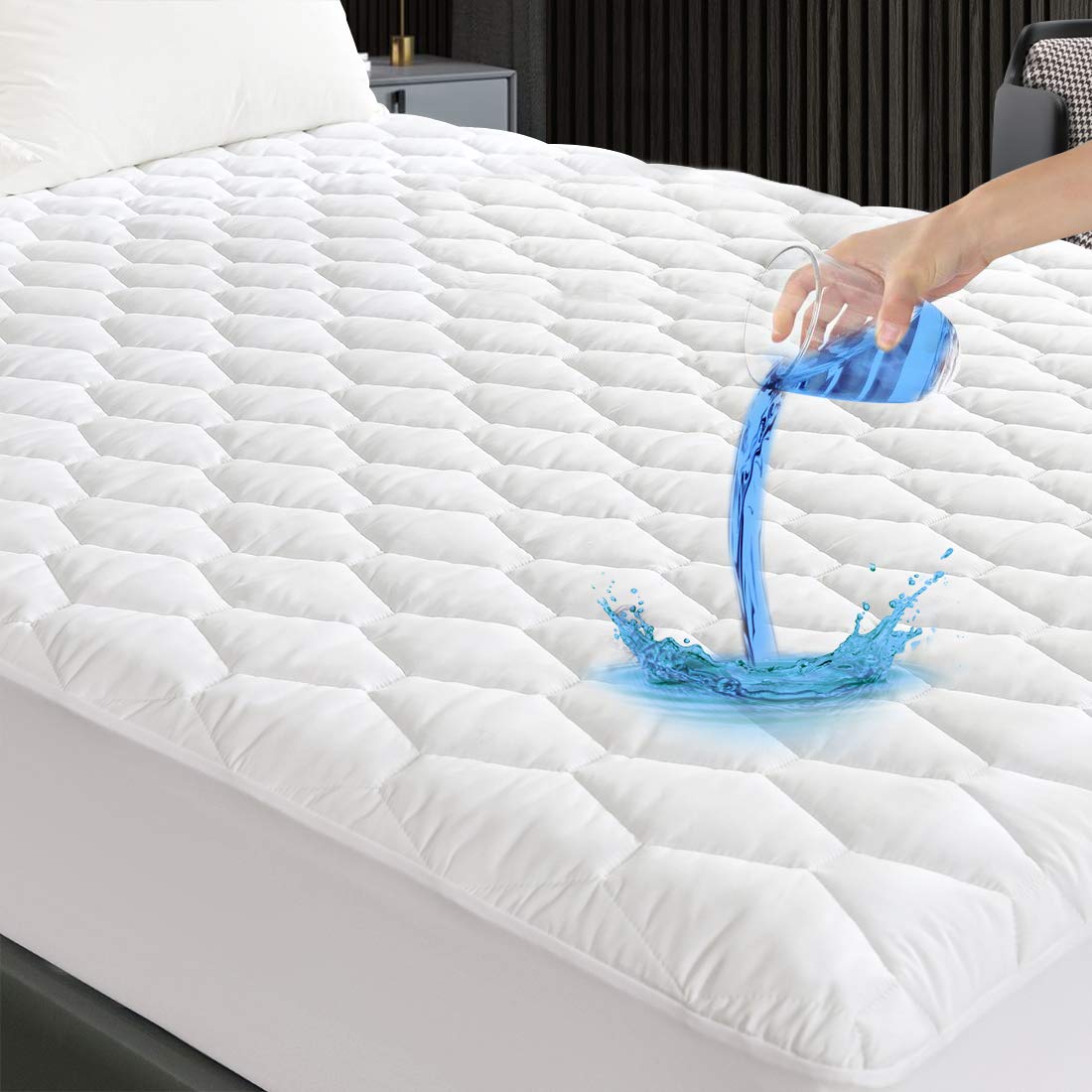 GRT Coprimaterasso matrimoniale impermeabile 160 x 200 cm – Coprimaterasso traspirante, lavabile e Oeko-Tex, con inserto per incontinenza, cucito con motivo a esagoni in materiale silenzioso