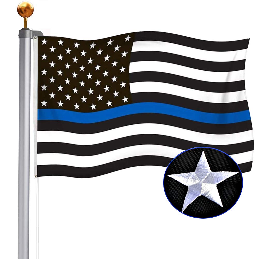 TOPFLAGS Thin Blue Line Flag 3x5 Outdoor Police Flags Back Embroidered Stars and Sewn Stripes Support First Responders
